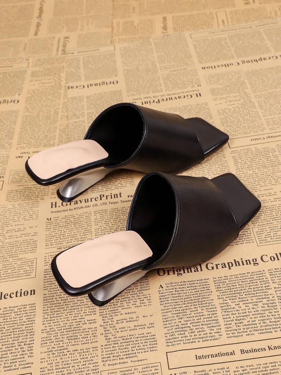 Giày sandal cao gót mũi vuông màu đen dành cho nữ, kiểu dáng hở gót, tiện dụng. - màu đen - Xem 1