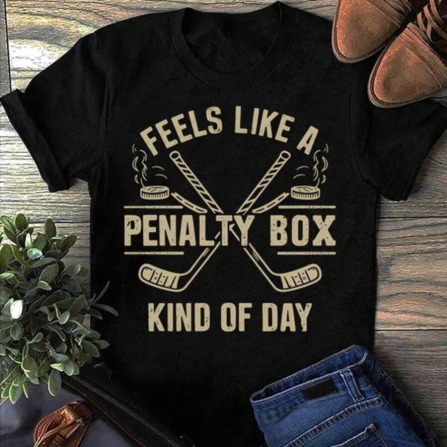 Classic Comfort: 100% Cotton Men's Tee. Feels Like A Penalty Box Kind Of Day Funny Hockey Pullover Hoodie - Hockey Player Shirt, Hockey Team T Shirt, Hockey Moms, Hockey Lover Gift Fashion   Unisex T-Shirts Summer Tops For Women - Black - View 1