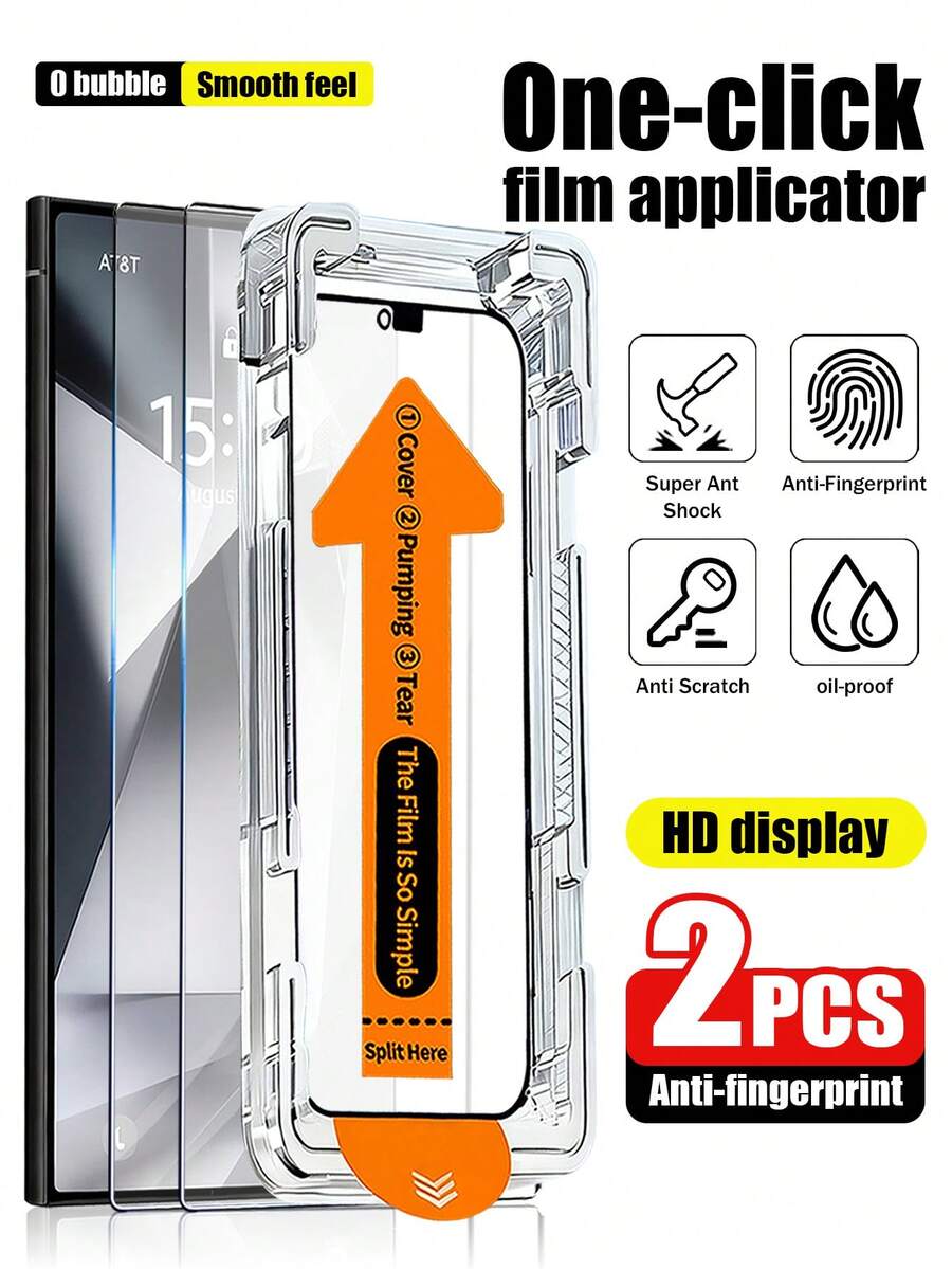 2pcs High Definition Tempered Glass Screen Protector With Auto Dust Removal Function, Suitable For Samsung Galaxy S25 6.2 Inch, Full Coverage HD Tempered Glass Film, Bubble-Free Installation, 9H Hardness, Ultrasonic Fingerprint Unlock, Includes Installation Kit, Compatible With Phone Cases - Clear - View 1