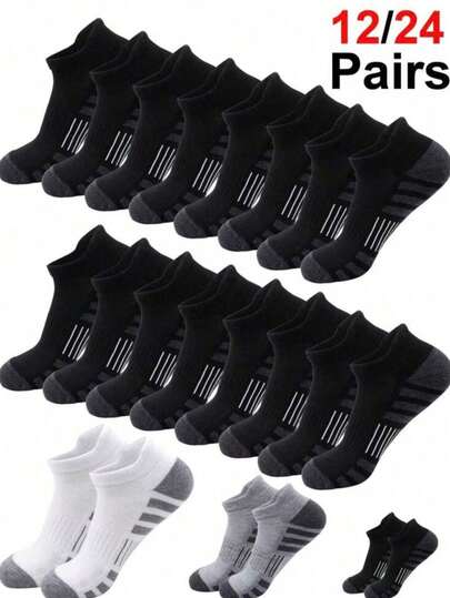 12 Pairs Unisex Sports Socks, Breathable Moisture-Wicking Non-Slip Comfortable Ankle Socks