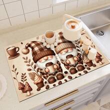 1pc Coffee Theme Dwarf Plaid Pattern Absorbent Mat, Efficient Water Absorption, Beautify Dining Table, Kitchen Counter, Coffee Shop, Multi-Purpose Drainage Mat, Household Gift, Desktop Decor - XYLSD-437 - View 6