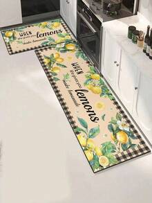 1/2 piezas Juego de Alfombrillas de Cocina con Patrón de Limón, Alfombra y Tapete de Cocina, Antideslizante Lavable, Alfombra Pasillera Estilo Bohemio Granja, Respaldo de Goma, Accesorios de Decoración de Cocina - Multicolor - Ver 8
