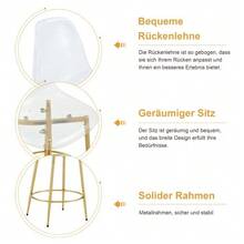 Flexible Bar Set: 89 Cm Glass Table + Bar Stools With A Floating Design – Specially Designed For European Open-Plan Kitchens. Metal Frame With Comfortable Footrest. - Gold - View 7