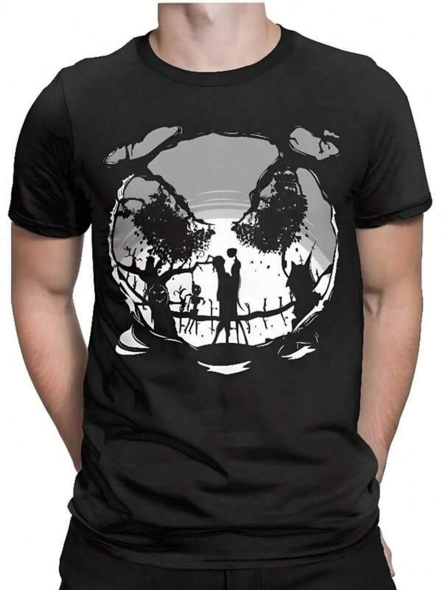 COOL SUMMER Nightmare Before Christmas T Shirt For Men Men Cotton T-Shirt Jackss Skellingtonss Sally Clothing Halloween Pumpkin Streetwear Tee Men Vacation Outfits 100% Pure Cotton, Unisex Style - Black - View 1