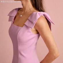 Soqi Women's Clothing  Vestido mini rosa con gran lazo en el hombro, sin mangas, estilo princesa, romántico para mujer, dulce y elegante para vacaciones, citas, fiestas, graduación, invitadas a bodas, vestido de fiesta, vestidos de verano para mujer, ropa de verano - Negro - Ver 3