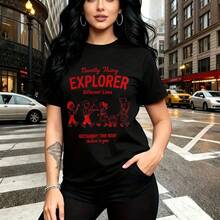 Camiseta de mujer con estampado floral vibrante y diseño artístico moderno - prenda fresca y transpirable con ajuste relajado ideal para el clima mexicano - perfecta para usar en días soleados, paseos por la playa o reuniones familiares - regalo exqu - Negro - Ver 11