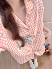 2pcs/Set Women's Pajama Loungewear Set, Cute Puppy Print Short Sleeve & Shorts, Casual Comfortable Fashion, Suitable For Spring And Summer - Pink - View 8