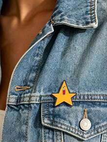 1 pièce d'épinglette en émail jaune criard en forme d'étoile, broche de bande dessinée amusante en forme d'étoile, épinglette mignonne pour vestes en jean et sacs - Multicolore - Voir 6