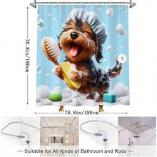 1 pieza Cortina de ducha con Yorkie lindo en baño de burbujas, de poliéster impermeable y lavable a máquina, decoración de baño con perro de dibujos animados - C - Ver 3