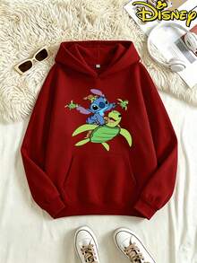 Disney Lilo & Stitch "Tropical Getaway" Hooded Sweatshirt, Featuring Fun Double-Sided Prints Of Stitch And Sea Turtles, Soft And Versatile Pullover For Errands, Lounging And Casual Hangouts - Đỏ - Xem 1