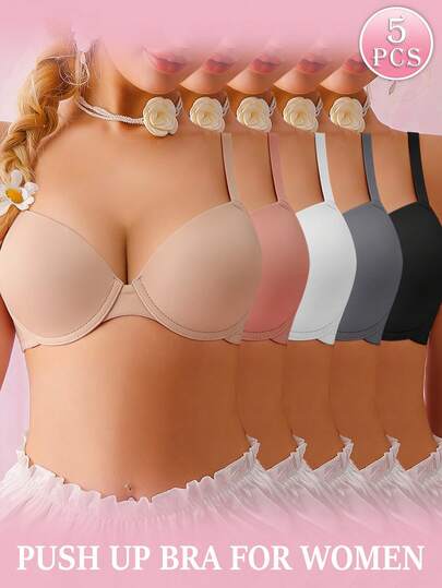 Conjunto de 5 sujetadores con aros de MIMILEMON para mujer - Realce, elevación y soporte del busto, sexy, cómodo, lencería esencial