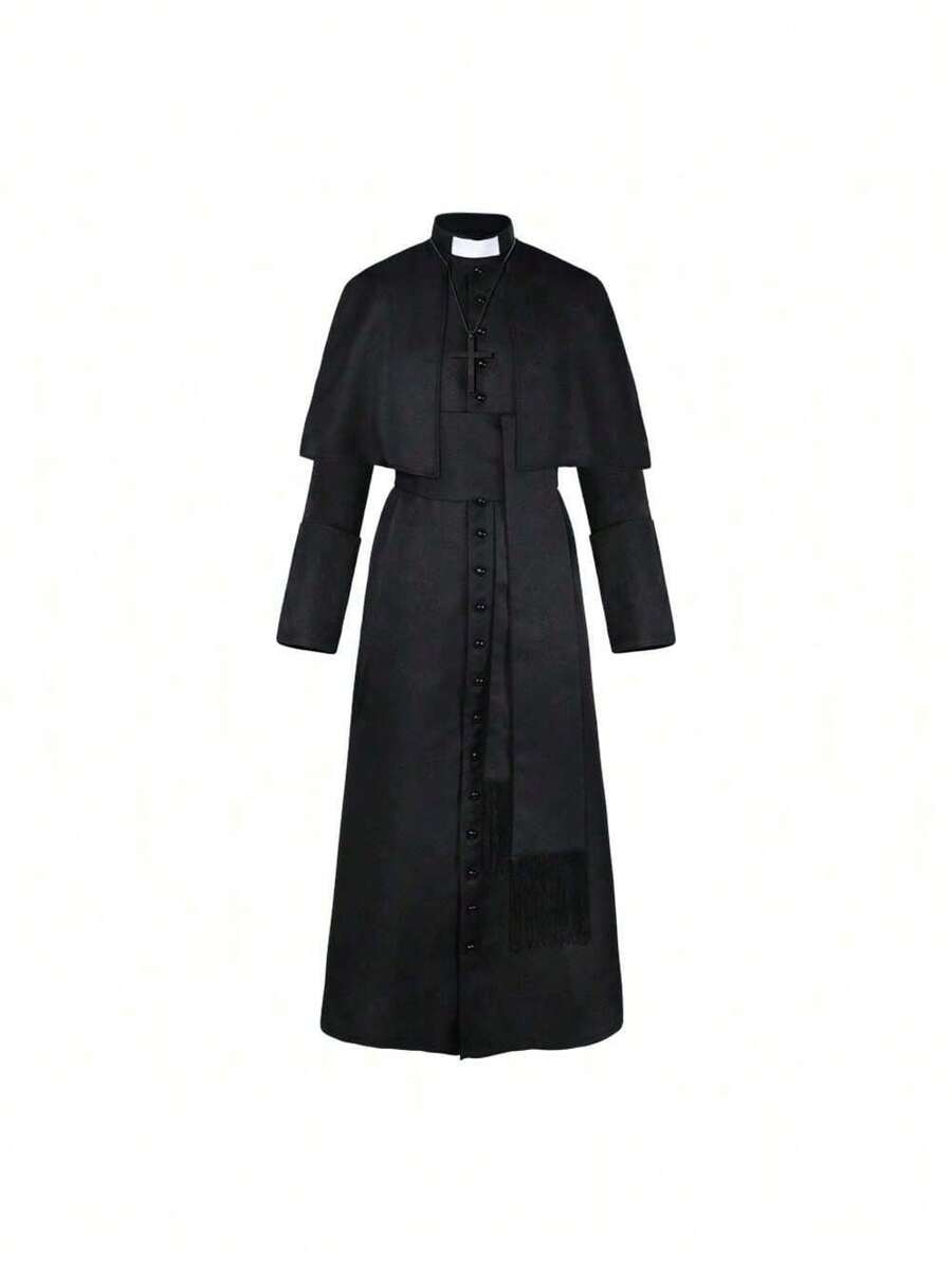 Cosplay Clothing - Solid-color Black Priest's Robe (includes a Cross) - View 1