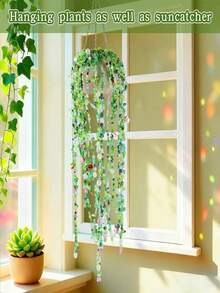 DIY 綠色植物珠飾吊飾套組，含珠子、苔蘚與金屬線，可製作迪斯可球植物吊籃，手工藝品，居家裝飾 - 綠色 - 查看 6