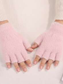 1 Pair, Mink Fur Half Palm Open Finger Gloves For Warmth, Thickening, Insulation, And Cold Resistance, Touch Screen Open Finger Gloves - Multicolor - View 8