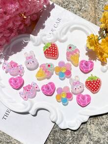 14pcs Pink (Flower, Candy, Ice Cream, Strawberry, Heart) Shoe Decoration DIY Accessories - Fun, Versatile Personalized Shoe Embellishments, Perfect Gift For Holidays, Parties And Special Occasions - Pink - View 1