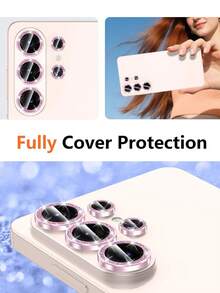 1 Set - Pink Glittery Galaxy S26 Ultra Camera Lens Protector, Independent Metal Ring Tempered Glass Lens Cover, [Strong Adhesion] Scratch-Resistant Ultra-Thin High-Definition Transparent Lens Cover, Phone Accessory, Compatible With Phone Case - Pink - View 4