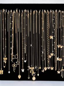 Random 6/12pcs Vintage Heart Butterfly Star Moon Faux Pearl Pendant Necklace Set For Women, Dating, Party, Vacation Gift - Yellow Gold - View 2