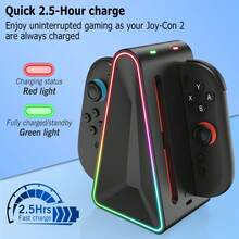 Switch 2 充電底座,Switch 2 Gen 2 充電器適用於 NS2 Joycon 控制器,2.5 小時快速充電站配 RGB 燈,底座充電器兼容 Switch2 遊戲手柄 NS2 Joy-Con 充電器含充電線 - 查看 3