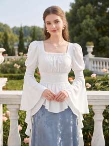 Summer Tops Women's Renaissance Shirt Long Sleeve Off The Shoulder Victorian Gothic Shirt Costumes Pirate Tops - White - View 6