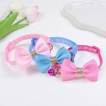 1 pieza Collar ajustable de 17-35cm con campana, lentejuelas, lazo y patrón de huella de pata, decoración de cinta para uso diario de gatos, perros y mascotas - Multicolor - Ver 1