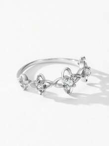 1pc 925 Sterling Silver Cute Four-Leaf Clover Flowers Rings For Women Fashionable Daily Accessories Party Birthday Gift - Silver - View 4