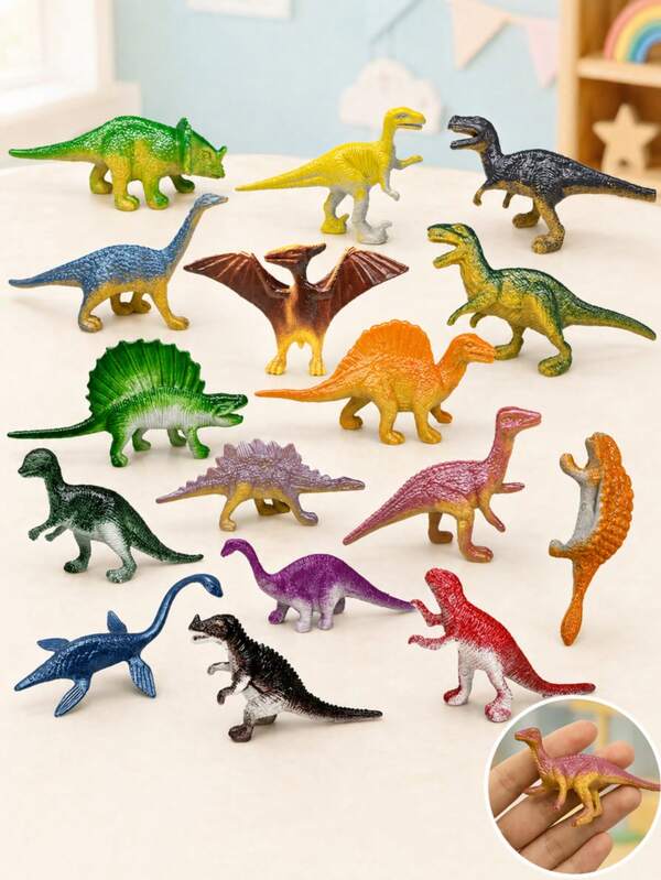 16pcs Mini Prehistoric Dinosaur Model Set, Assorted Sizes, Educational Plastic Figurines, Perfect Gift (Styles And Colors Randomly Assorted)