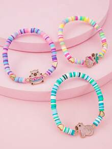 6pcs/Set Cute Capybara Bracelet Set For Girls, Colorful Polymer Clay Beads Adjustable Bangle, Cartoon Animal Friendship Gift Jewelry - Multicolor - View 10