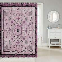 Retro Flowers Shower CurtainRustic Floral Art Paisley Print Bathroom Curtain Pink Gray Black Plaid Waterproof Bath Accessories With Machine Washable 72Wx84L Inch - 01 Pink - View 2