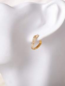1 Pair Rhinestone Heart Shaped Hoop Earrings, Geometric Elegant Earrings For Women - Multicolor - View 4