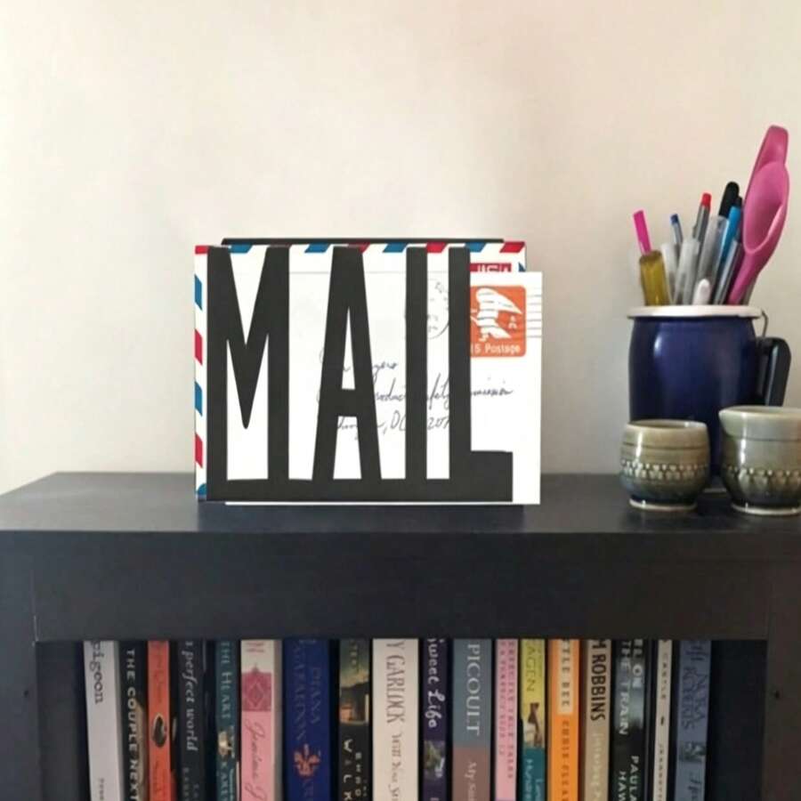 1pc Modern Black Acrylic Letter Tray, 2D Flat Printing Engraved Design, Office Desk Top Mail And Document Storage Rack - Black - View 1