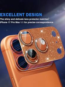 1pc - 17 Pro Max Camera Screen Protector, Glossy Camera Cover, With 9H Tempered Glass Lens And Metal Decorative Ring, 6.9 Inch (Shiny Orange) - Burnt Orange - View 4