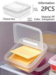 2pcs/1pc Transparent Cheese Storage Box, Airtight Food Storage Container, Refrigerator Organizer, Suitable For Cheese Slices, Fruits, Vegetables, Onions, Ginger, Cooked Food And Snacks. Transparent Body For Quick Food Identification, Keeps Daily Storage Neat And Organized - Multicolor - View 14