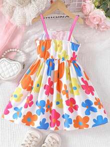 Young Girls Cute Floral Spaghetti Strap Big Bow Tie Vacation Style Sundress For Summer - Multicolor - View 2