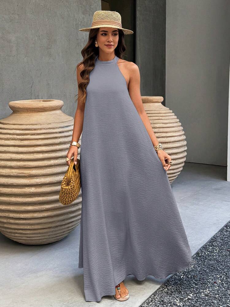 grey bohemian dress Spring/Summer Halter Neck A-Line Dress, Style, Beach, Vacation, Casual Elegant The asymmetric cut at Sherri Hill Dress 57963 Girl's Cortland Class Applique Size:50 Regular Jacket