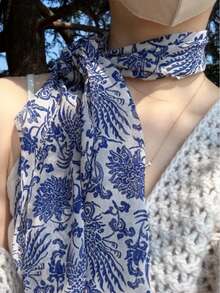 1pc Blue And White Porcelain Style Scarf, Elegant 2026 New Spring/Summer Fashion Versatile Thin Neck Scarf - Multicolor - View 1