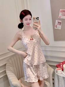 Polka Dot Pajamas For Women, Spring/Summer Polka Dot Pajamas, Camisole With Cups - FF - Xem 1