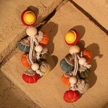 Bohemian Style Pumpkin Design Pendant Earrings, Vintage Simple Fabric Jewelry, Fashionable Holiday Earrings. - Một đôi bông tai hình quả bí ngô bằng sợi tổng hợp. - Xem 5