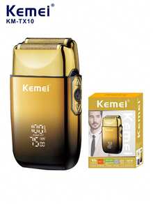 Kemei KM-TX10 熱銷男士電動刮鬍機 往復式貼面刮鬍刀 USB充電 雙刀頭 光頭刮鬍機 高速 7500RPM 數位顯示 3段調速 胡鬚修剪器 父親節禮物 1件 - 金色 - 查看 15