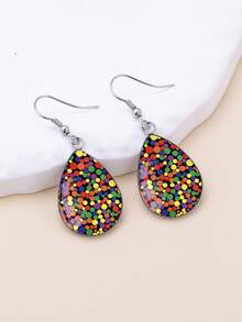 1 Pair Dopamine Rainbow Polka Dot Pattern 316 Stainless Steel Water Drop Earrings, Vintage Minimalist Style Suitable For Women's Daily Wear And Gifts, Elegant Minimalist Jewelry Earrings Suitable For Women's Daily And Holiday Wear - Multicolor - View 7