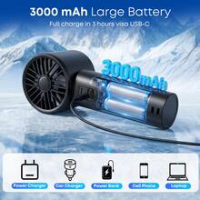 Ventilador de mano con paquete de hielo MINISO, ventilador personal recargable de 3000mAh, ajuste sin escalones de 1-120 velocidades, velocidad máxima de 10100RPM - negro - Ver 7