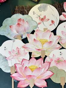 1件蓮花圖案形狀扇子附隨機顏色流蘇吊飾，精美手工扇組，單面印刷，清新夏季蓮花扇，適合攝影、婚禮派對、裝飾、音樂節、舞蹈、聚會、表演、禮物、婚禮伴手禮、漢服配件、返校與夏季降溫，中式風格禮物，畢業禮物 - A - 查看 7
