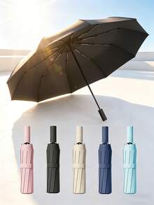 32骨全自動雨傘/遮陽傘，可折疊防風，男女皆適用，商務與戶外使用理想，便攜式遮陽傘，防紫外線，加厚雙層黑色遮光塗層，旅行必備，戶外活動夏季防曬產品。雙層骨架支撐（隨機顏色） - 黑膠遮陽款 - 查看 2