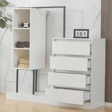 Chest Of Drawers, Wardrobe Set, White Wardrobe, Sideboard, Clothes Rail, Dimensions: W140/W40/H135 - White - View 6