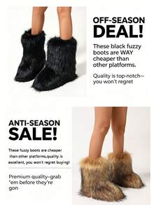 Women's Classic Gray Furry Snow Boots, Thick Lined Mid-Calf Winter Boots, Anti-Slip Flat Daily Warm Fashion Booties - Màu Xám nhạt - Xem 1