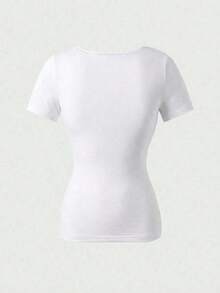Blusa de manga corta y cuello redondo casual y elegante, adecuada para uso diario, ir al trabajo y salir, primavera/verano - Blanco - Ver 7