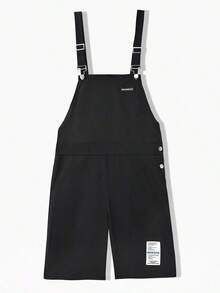 Manfinity Hypemode Men's Letter Graphic Pocket Loose Fit Bib Overalls Shorts - 黑色 - 查看 3