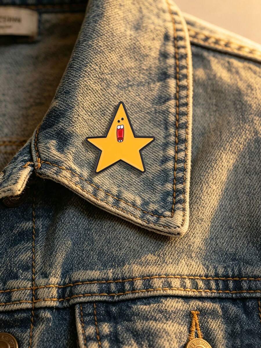 1 pièce d'épinglette en émail jaune criard en forme d'étoile, broche de bande dessinée amusante en forme d'étoile, épinglette mignonne pour vestes en jean et sacs - Multicolore - Voir 1