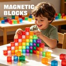 Bloques de construcción magnéticos grandes, cubos magnéticos apilables de 0.98 pulgadas, adecuados para niños, juguetes educativos sensoriales y Montessori, bloques magnéticos grandes, cubos magnéticos apilables de 0.98 pulgadas, adecuados para niños, juguetes sensoriales y Montessori, adecuados para niños y niñas de 3 años (color aleatorio) - Multicolor - Ver 2
