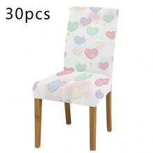 1pc/2pcs/4pcs/6pcs/30pcs Stretch Dining Chair Cover Universal Size High Elastic Polyester Sweet Cute Multicolor Heart Print Full Coverage Stain Resistant Washable Removable - Multicolor - View 4