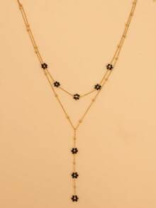 Stainless Steel Multi-Color Beaded Flower Decorative Necklace, Gold-Plated Y-Shaped Chain Necklace, Elegant Minimalist Style, Suitable For Women's Daily Wear, Can Be Used As Valentine's Day, Mom, Mother's Day Gift - Multicolor - View 21